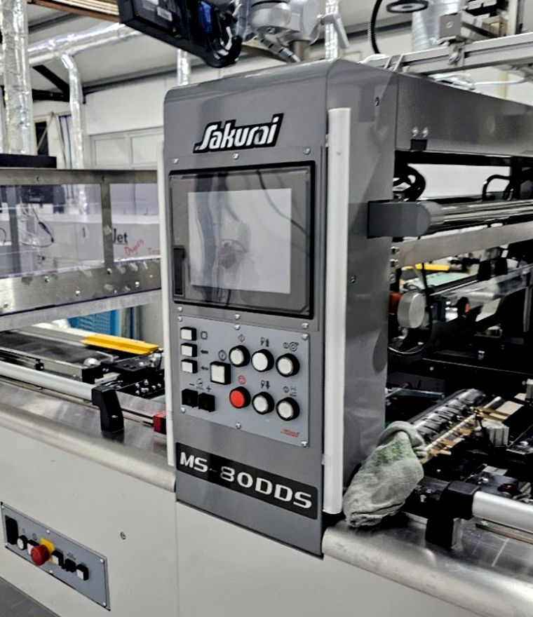 Control panel of a Sakurai MS 300DDS screen printing press