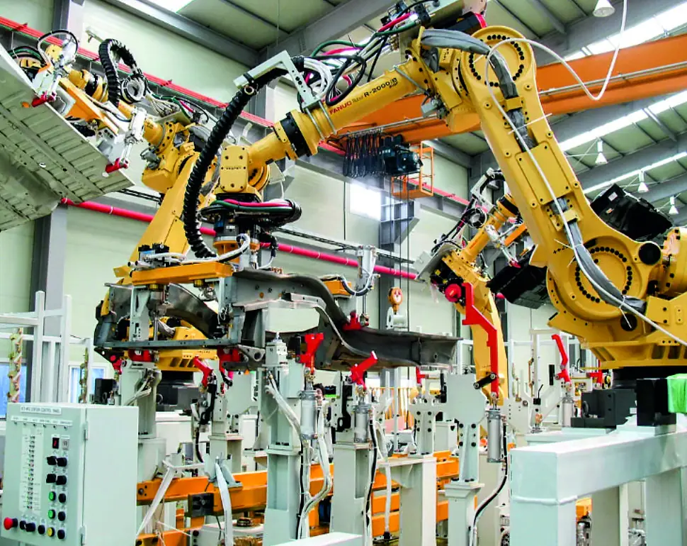 Industrial robots on a production line